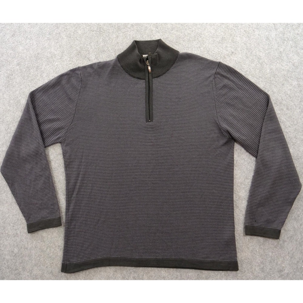 Emile Lafaurie Sweater Mens 2XL Gray Black Knit Pullover 1/4 Zip Striped Wool